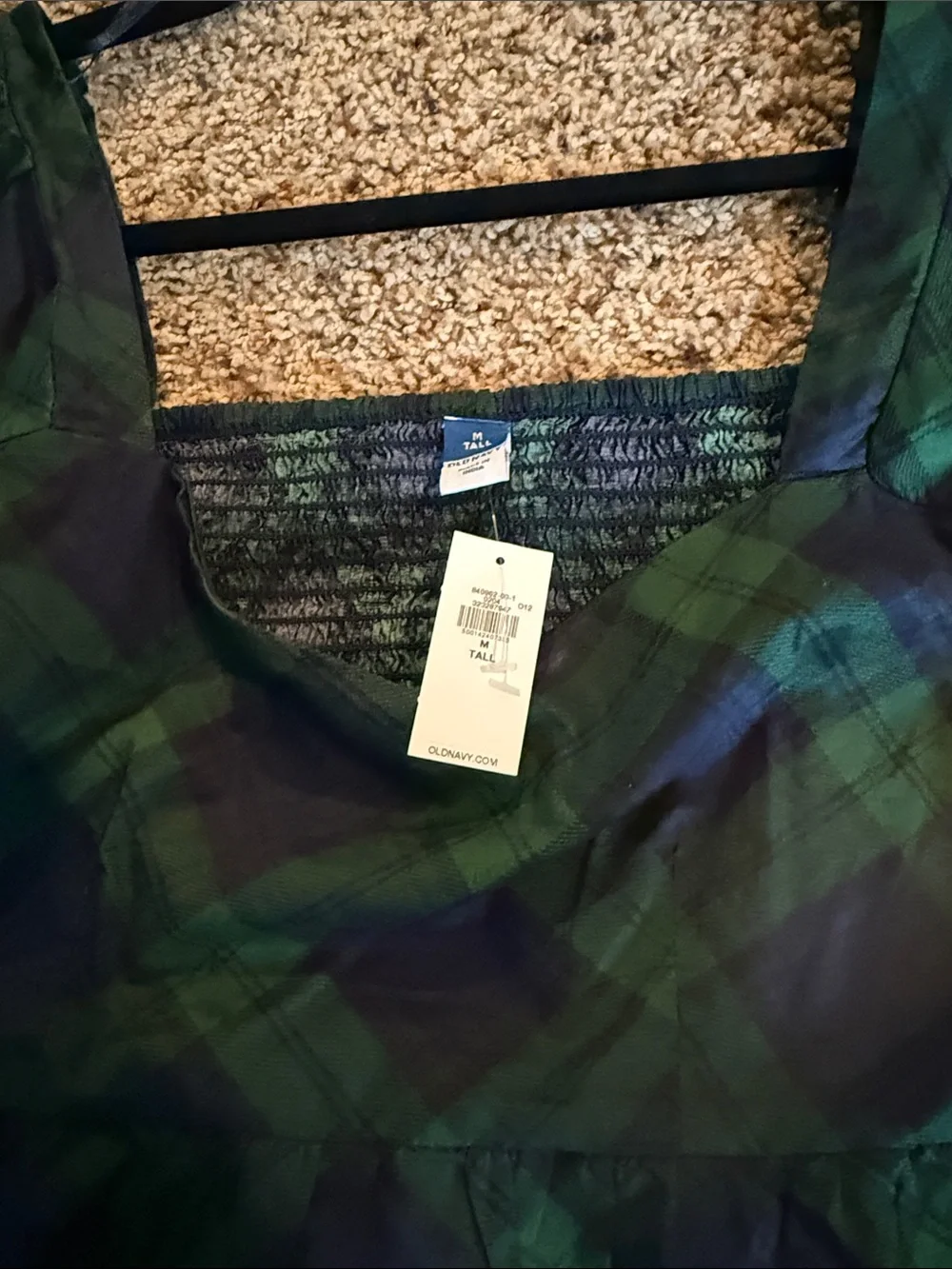 Old Navy Green & Navy Plaid Square-Neck Puff Sleeve Top